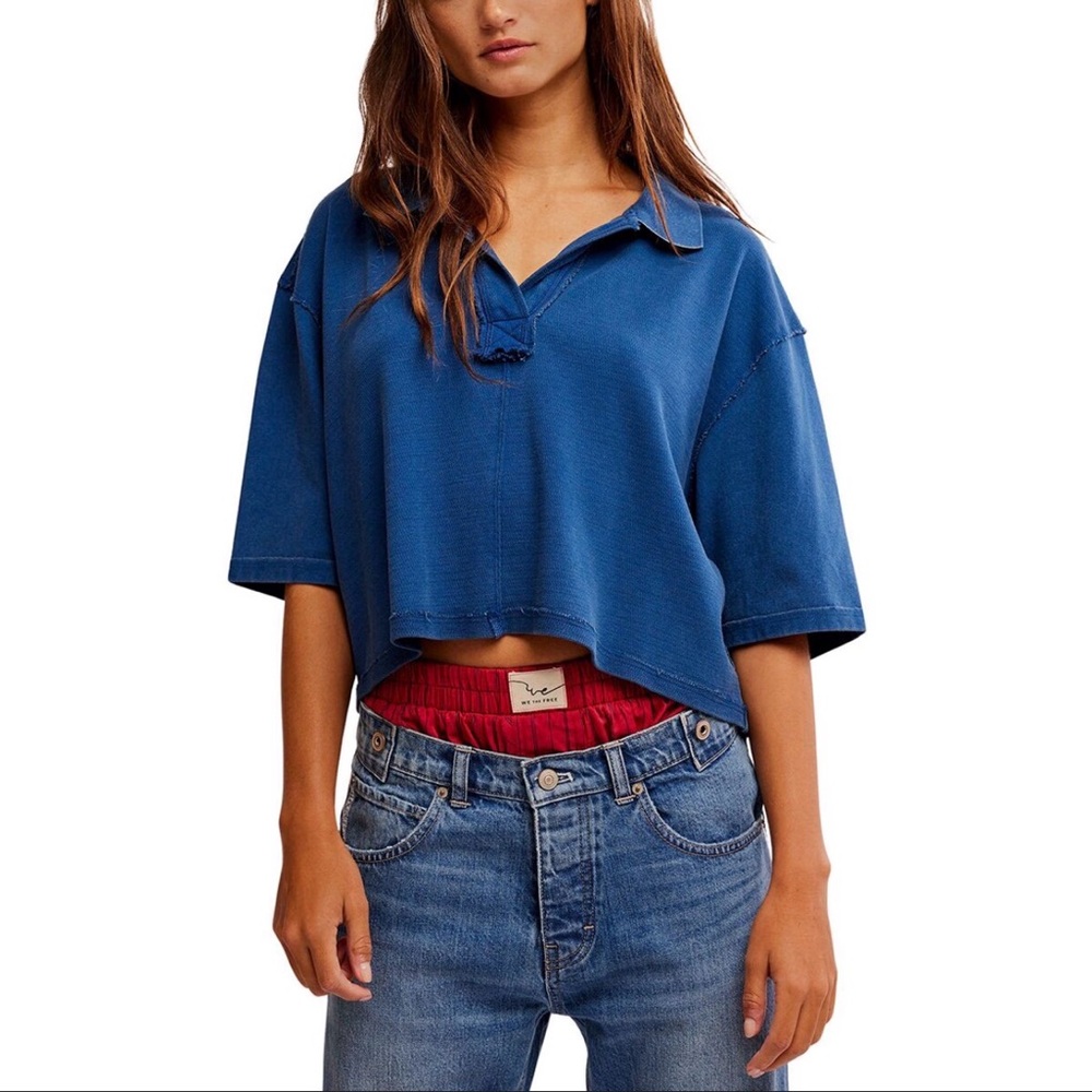 Free people Blue Polo Shirt